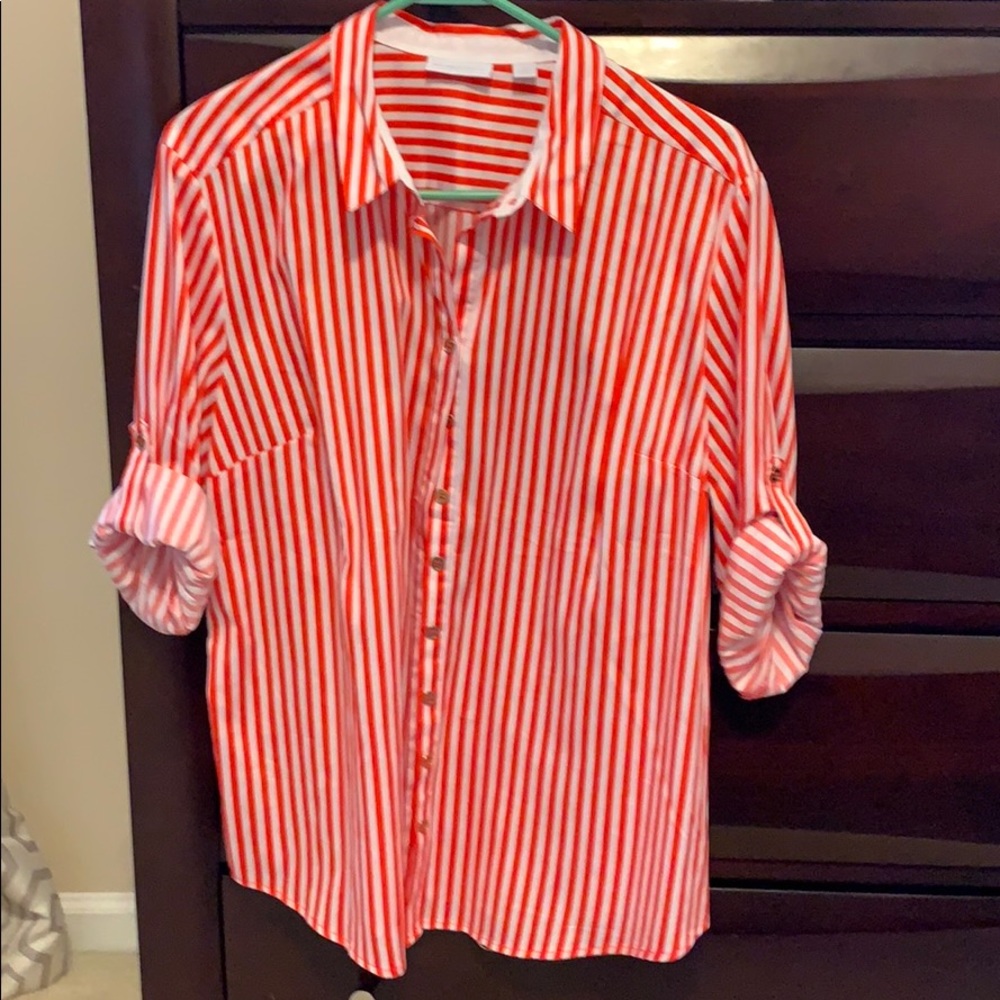 Women’s stripe casual button down shirt.